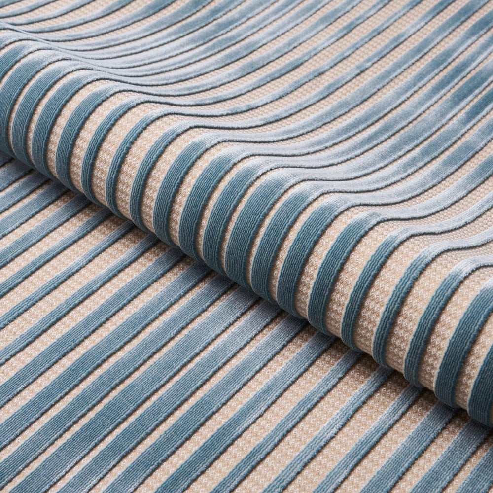 Chimay Stripe Velvet Ciel 82150 by Schumacher Designer Fabric Cut & Patterned Velvets 6.5" - Swanky Fabrics -