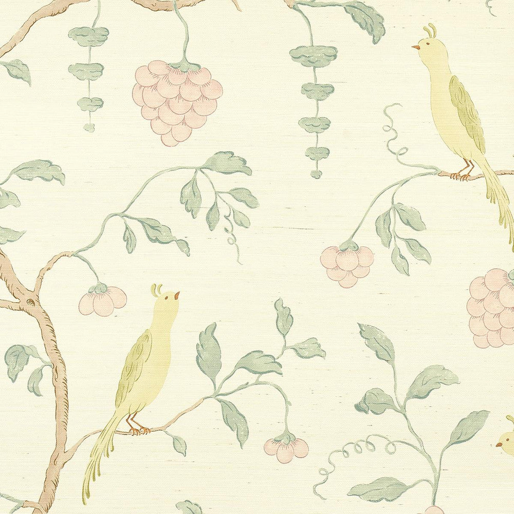 Wisteria Sisal Teal & Soft Pink 5013700 by Schumacher Designer Wallpaper Textured Wallcoverings & Printed Grasscloths 34.0" - Swanky Fabrics -