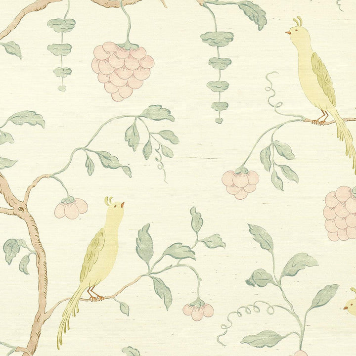 Wisteria Sisal Teal & Soft Pink 5013700 by Schumacher Designer Wallpaper Textured Wallcoverings & Printed Grasscloths 34.0" - Swanky Fabrics -