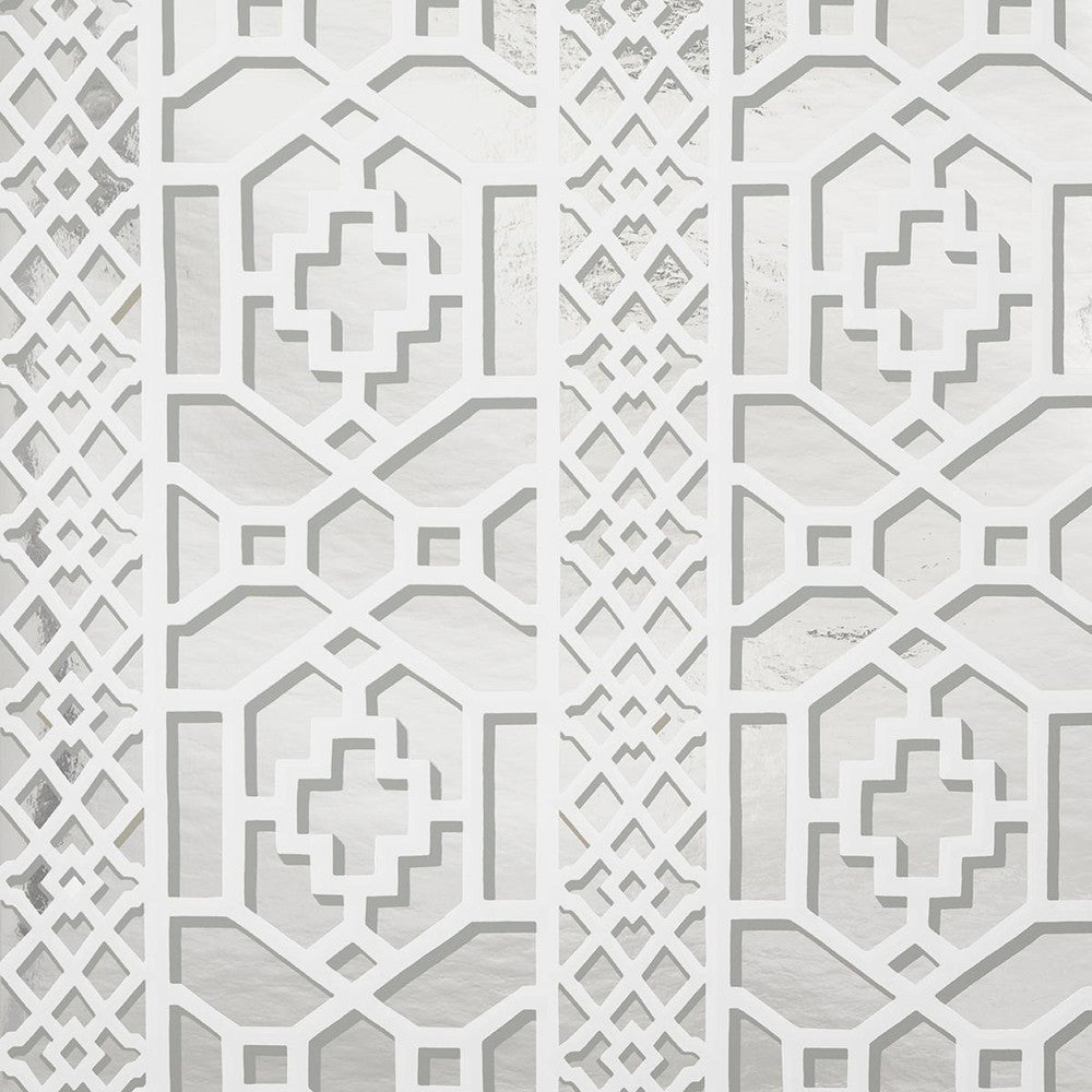 Zanzibar Trellis Mylar Silver Mylar 5013641 by Schumacher Designer Wallpaper Moon River 13.5" - Swanky Fabrics -