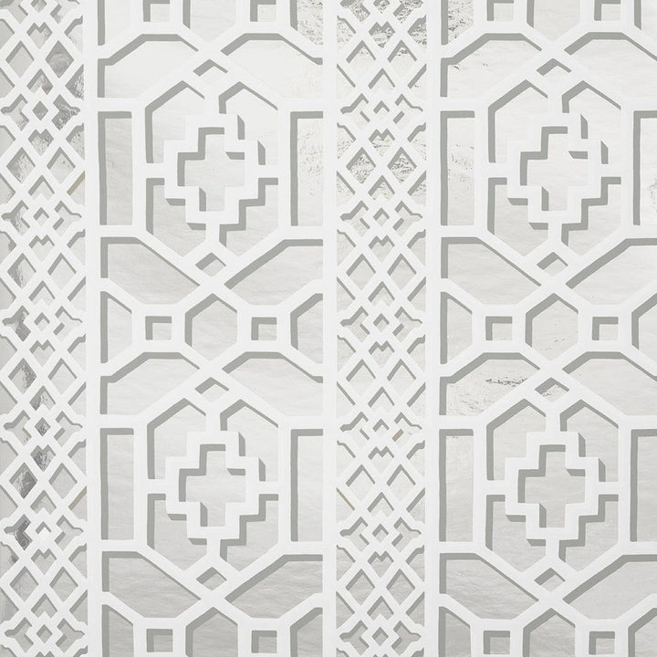 Zanzibar Trellis Mylar Silver Mylar 5013641 by Schumacher Designer Wallpaper Moon River 13.5" - Swanky Fabrics -