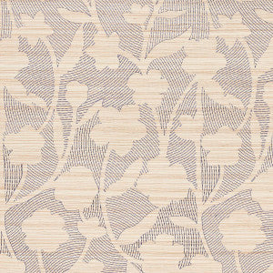 Schumacher Wallpaper Kantha Embroidered Flower Sisal Carbon 5015180