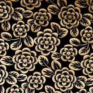 Schumacher Fabric Angelica Floral Gold & Noir 180871