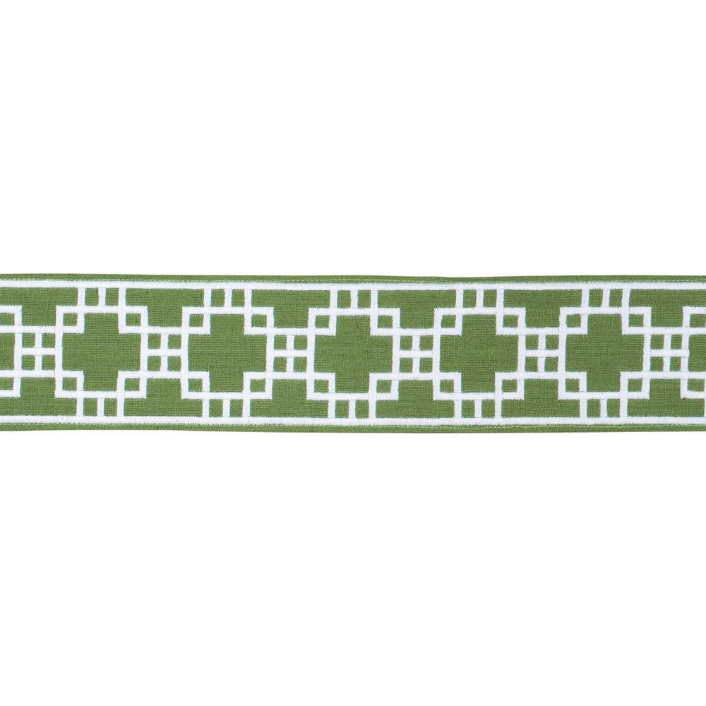 Squared Away Trellis Tape Green 83590 by Schumacher Designer Trim Statement Trims 3.12" - Swanky Fabrics -