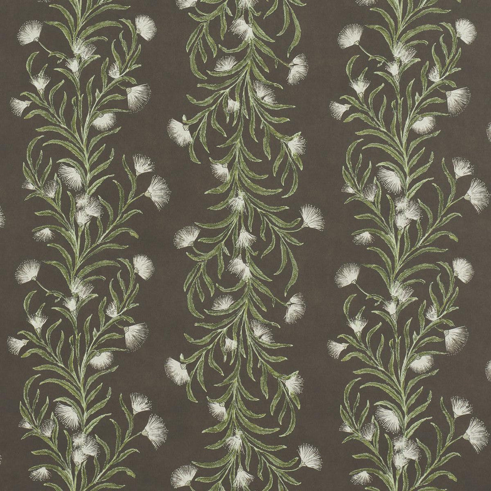 Tasmanian Mimosa Brown &Green 5015361 by Schumacher Designer Wallpaper Celerie Kemble 18.0" - Swanky Fabrics -