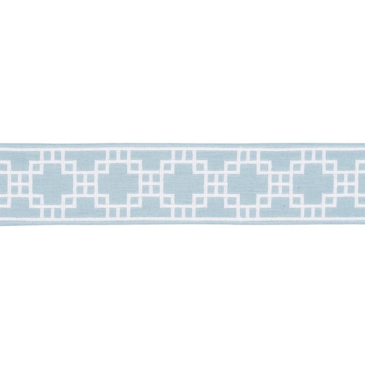 Squared Away Trellis Tape Sky 83591 by Schumacher Designer Trim Statement Trims 3.12" - Swanky Fabrics -