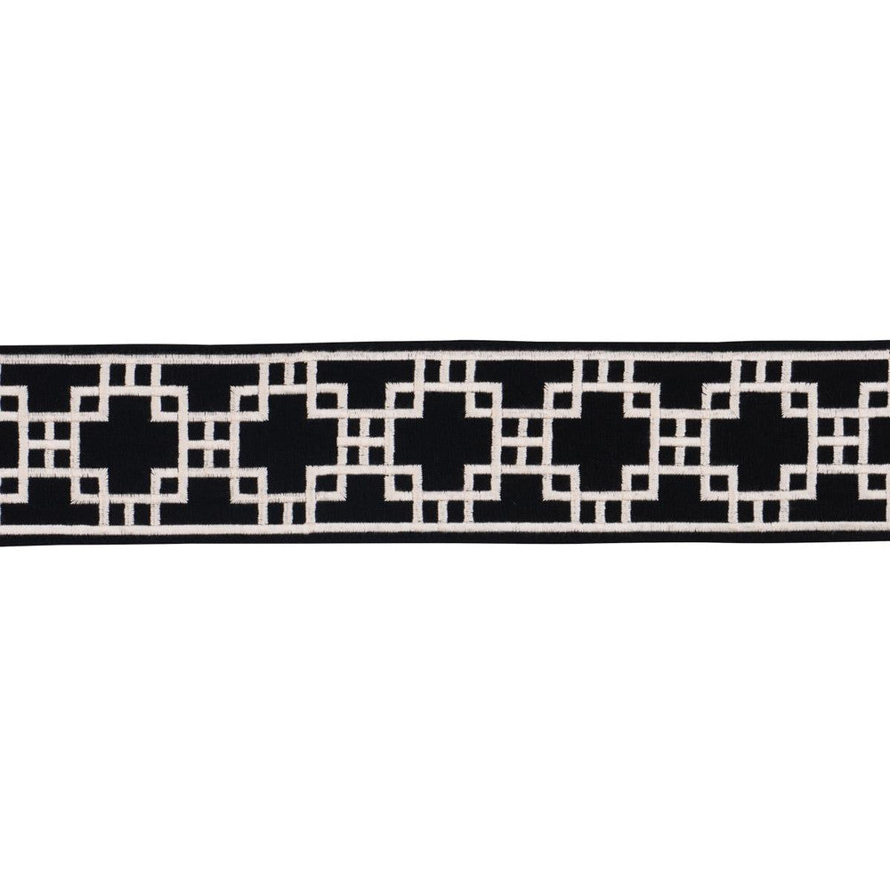 Squared Away Trellis Tape Black 83593 by Schumacher Designer Trim Statement Trims 3.12" - Swanky Fabrics -
