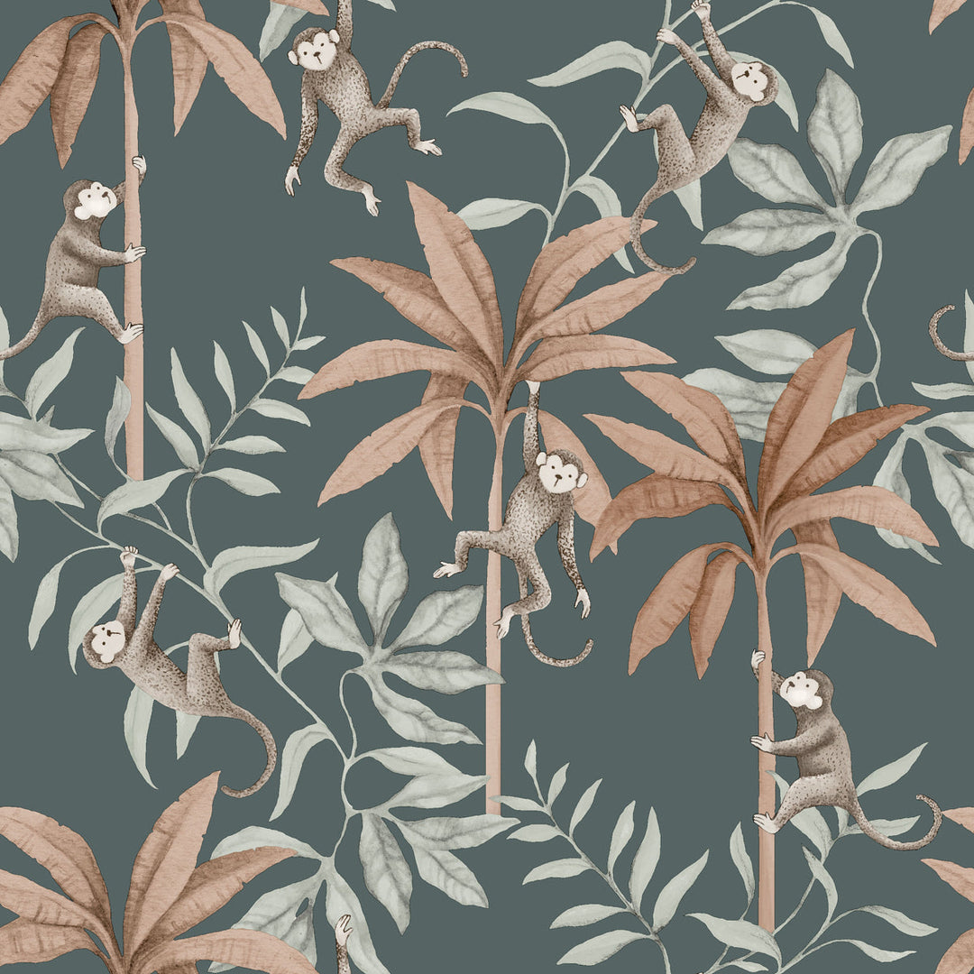 Schumacher Wallcovering Jungle Friends - Midnight