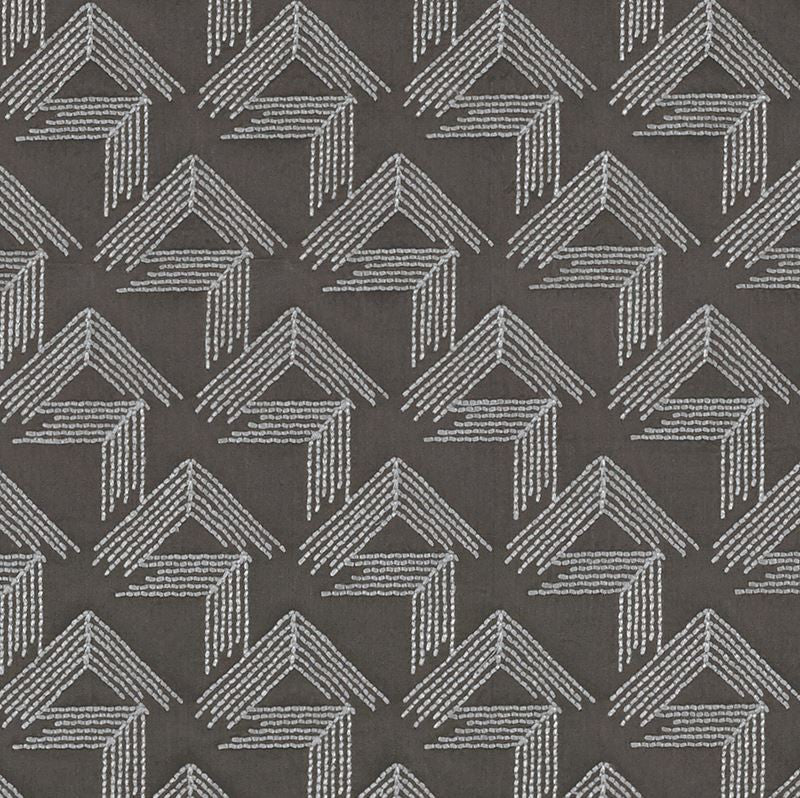 V Step Charcoal 69433 by Schumacher Designer Fabric Miles-Redd 38% Cotton, 30% Spun, 26% Polywadding, 6% Spun Martindale 16,000 Horizontal: 2 and Vertical: 6.25 50.625 - Swanky Fabrics -