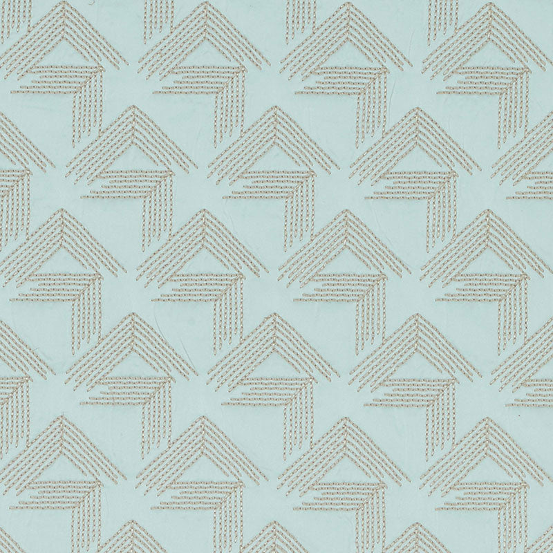 V Step Ice 69435 by Schumacher Designer Fabric MILES REDD COTTON 38% SPUN VISCOSE 30% INDIA MARTINDALE 16,000 </p><p>Repeat: Horizontal: 2" (5CM) and Vertical: 6 1/4" (16CM) 50.625 - Swanky Fabrics -
