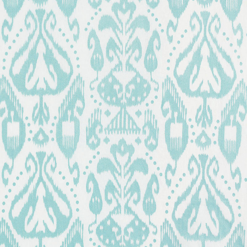 Kiva Embroidered Ikat Sky 69481 by Schumacher Designer Fabric IKAT COLLECTION See Sample INDIA LIGHT DUTY </p><p>Repeat: Horizontal: 25 3/4" (65CM) and Vertical: 22 1/4" (57CM) 51 7/8" (132CM) - Swanky Fabrics -