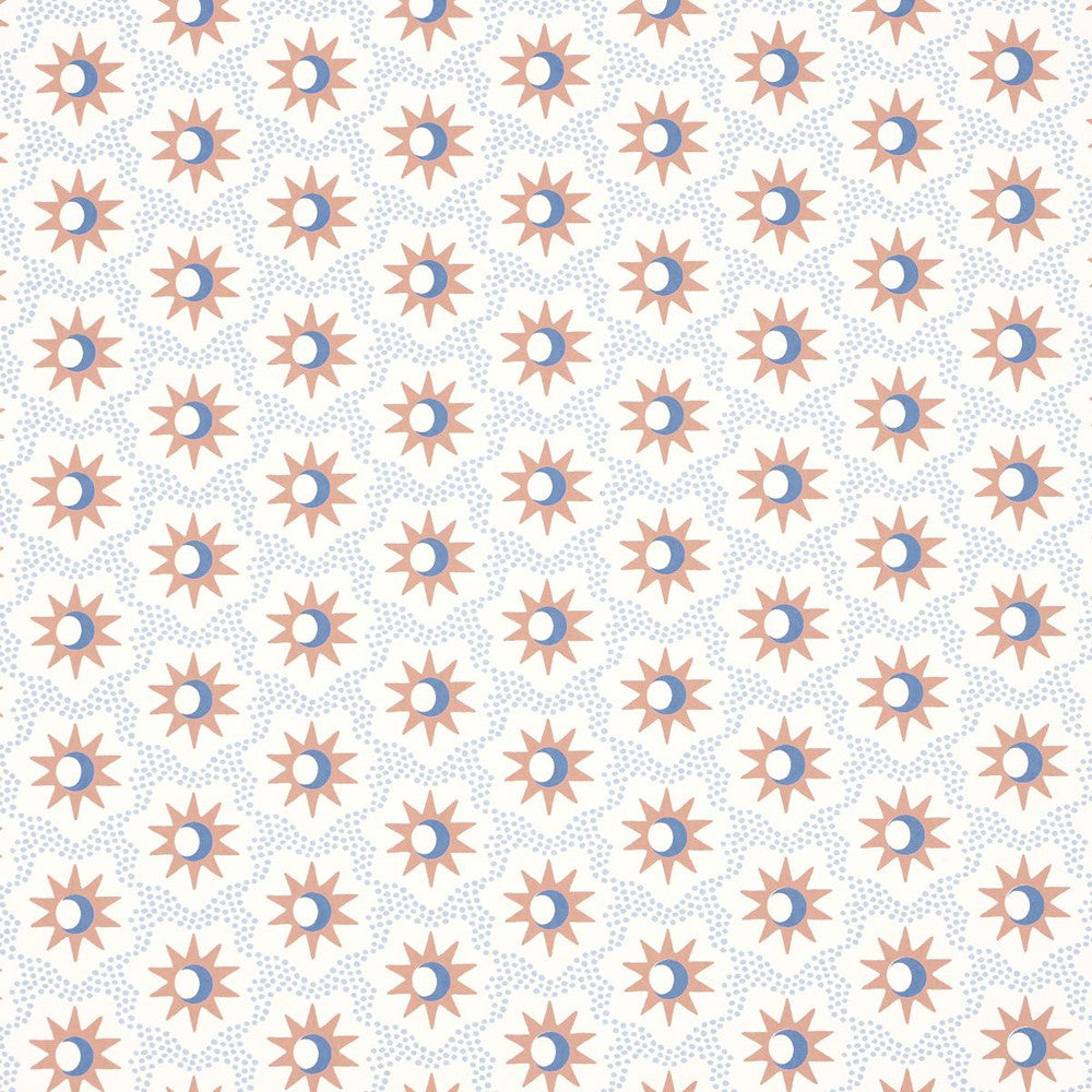 Lucie Clay & Blue 5015761 by Schumacher Designer Wallpaper Domino Effect 3.88" - Swanky Fabrics -