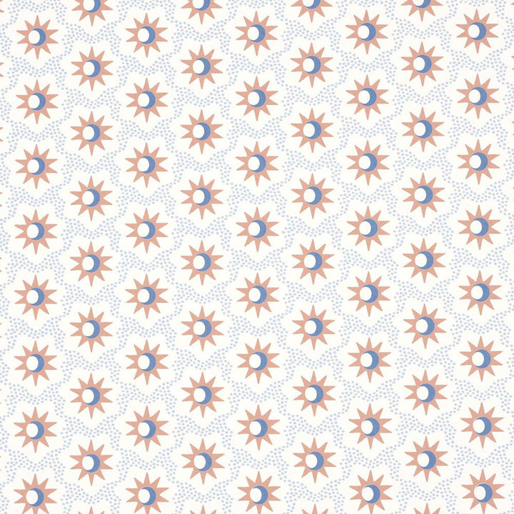 Lucie Clay & Blue 5015761 by Schumacher Designer Wallpaper Domino Effect 3.88" - Swanky Fabrics -