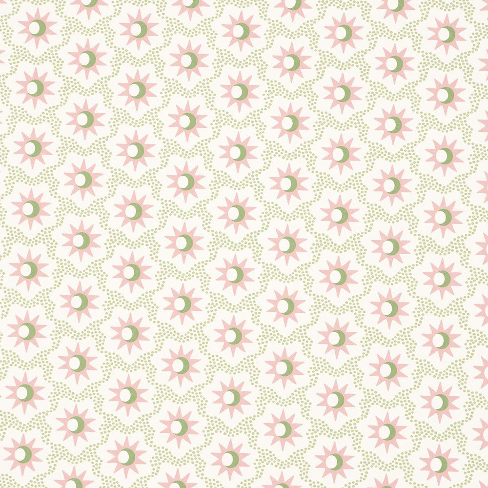 Lucie Pink & Green 5015762 by Schumacher Designer Wallpaper Domino Effect 3.88" - Swanky Fabrics -