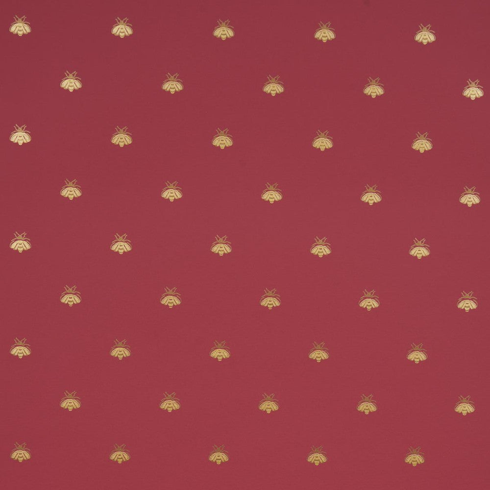 Hubert'S Bees Rouge & Gold 5015532 by Schumacher Designer Wallpaper Le Max 20.5" - Swanky Fabrics -