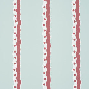Schumacher Wallpaper Rousseau Stripe Rouge & Sky 5015740