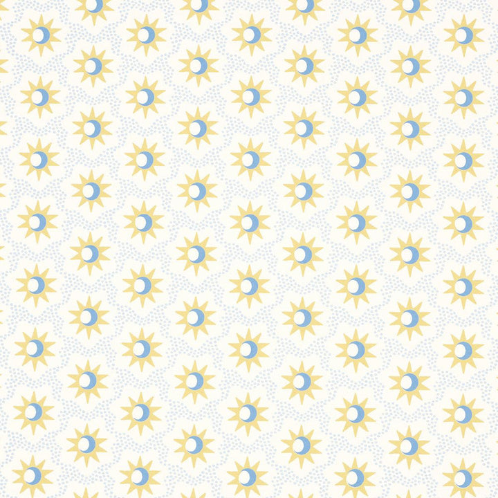 Lucie Yellow & Sky 5015760 by Schumacher Designer Wallpaper Domino Effect 3.88" - Swanky Fabrics -