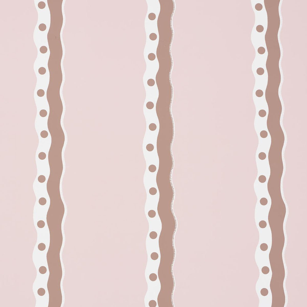 Rousseau Stripe Cocoa & Blush 5015741 by Schumacher Designer Wallpaper Domino Effect 13.5" - Swanky Fabrics -