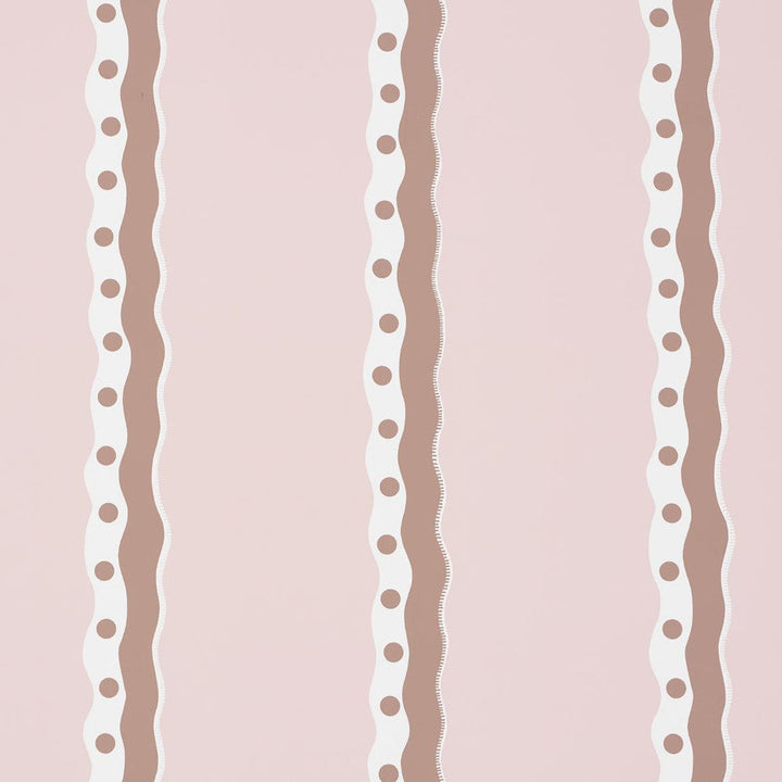 Rousseau Stripe Cocoa & Blush 5015741 by Schumacher Designer Wallpaper Domino Effect 13.5" - Swanky Fabrics -