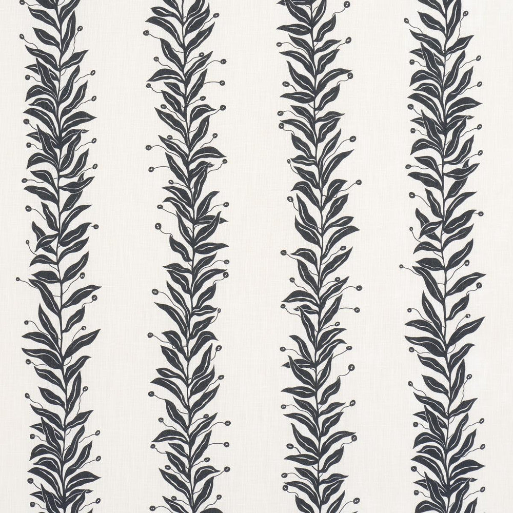 Tendril Stripe Indoor/Outdoor Black & Cream 181671 by Schumacher Designer Fabric Marian Mcevoy 27.0" - Swanky Fabrics -