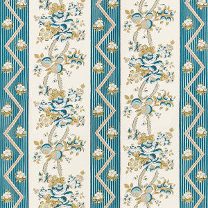 Schumacher Wallpaper Sylvain Floral Stripe Teal 5015540