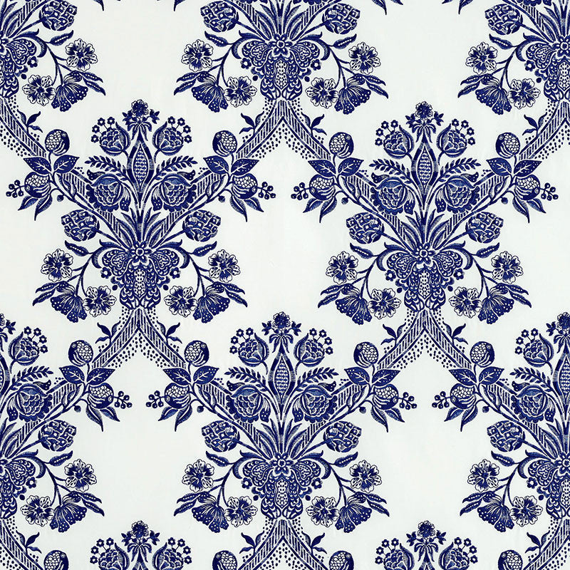 Carolina Ultramarine 69710 by Schumacher Fabric Schumacher Fabric Carolina Ultramarine 69710Fabric COTTON 100% INDIA </p><p>Repeat: H: HORZ. 8 1/2" (22CM) , V: VERT. 25" (64CM) 51 - Fabric Carolina -