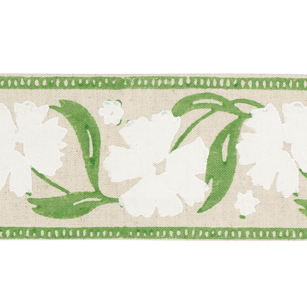 Adra Hand Blocked Tape Ivory & Leaf 74405 by Schumacher Designer Trim Jacaranda 3.38" - Swanky Fabrics -