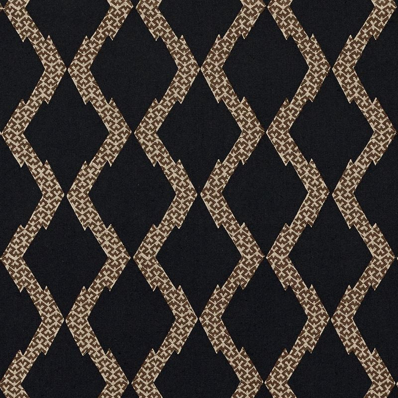 Topi Black 69992 by Schumacher Designer Fabric Tribal-Chic 40% Linen, 32% Cotton, 28% Polyester - Horizontal: 6.5 and Vertical: 6 52 - Swanky Fabrics -