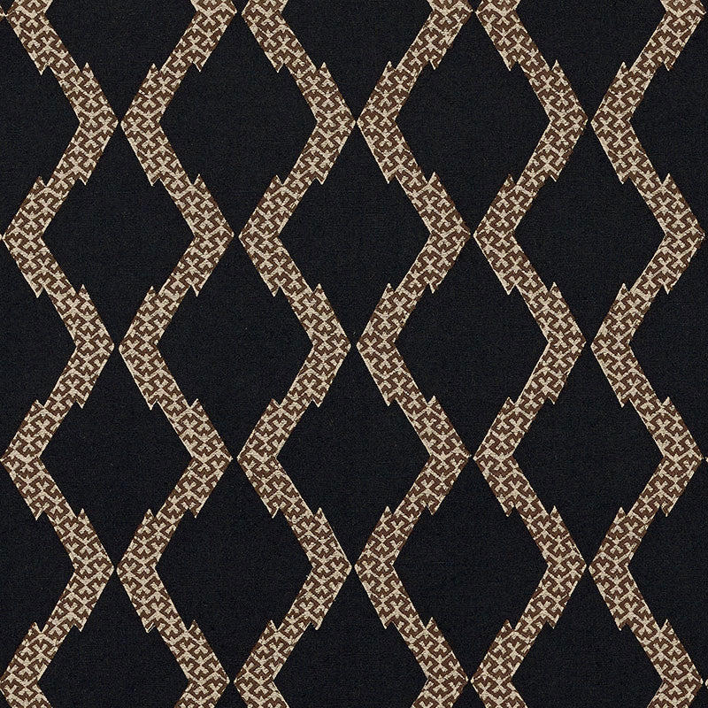 Topi Black 69992 by Schumacher Designer Fabric Tribal Chic See Sample INDIA - </p><p>Repeat: Horizontal: 6 1/2" (17CM) and Vertical: 6" (15CM) 52" (132CM) - Swanky Fabrics -