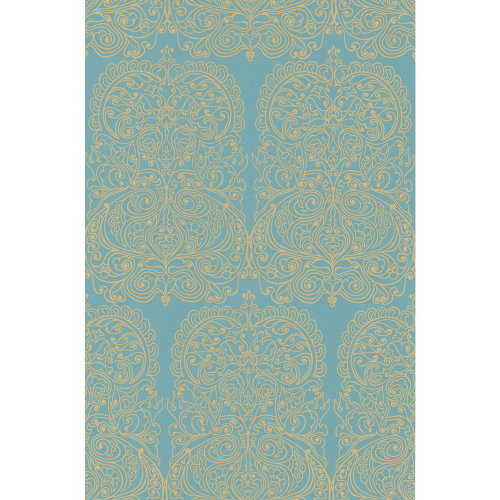 Alpana Gold/Aqua by Cole & Son Designer Wallcovering COLE & SON NEW CONTEMPORARY II PAPER - 100% United Kingdom Horizontal: and Vertical: 30 20.5 - Swanky Fabrics -