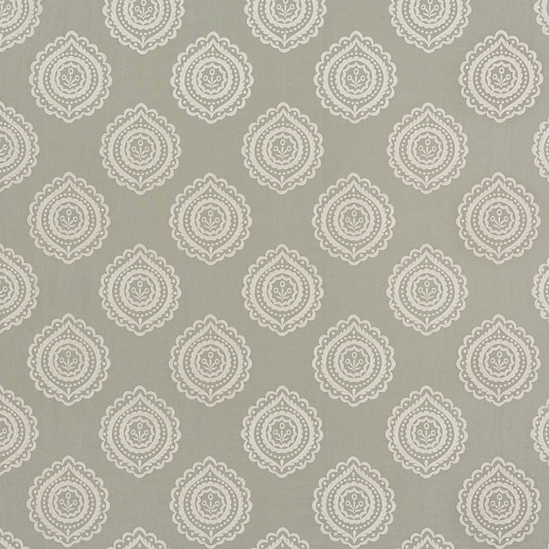 Olana Linen Embroidery Haze 70200 by Schumacher Designer Fabric CONTEMPORARY EMBROIDERIES See Sample INDIA - </p><p>Repeat: Horizontal: 12 5/8" (32CM) and Vertical: 12 1/2" (32CM) 50 1/8" (127CM) - Swanky Fabrics -