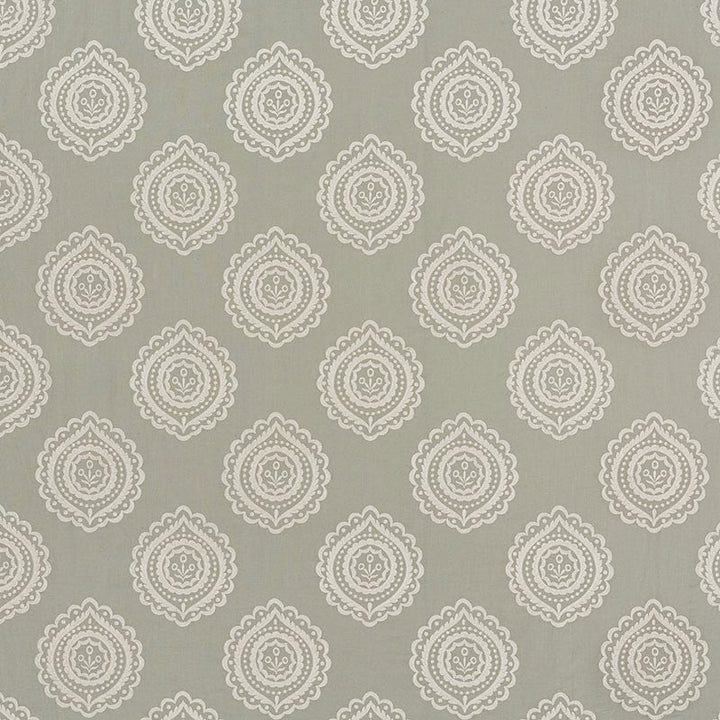 Olana Linen Embroidery Haze 70200 by Schumacher Designer Fabric CONTEMPORARY EMBROIDERIES LINEN 60% VISCOSE RAYON 34% INDIA </p><p>Repeat: Horizontal: 12 5/8" (32CM) and Vertical: 12 1/2" (32CM) 50.125 - Swanky Fabrics -