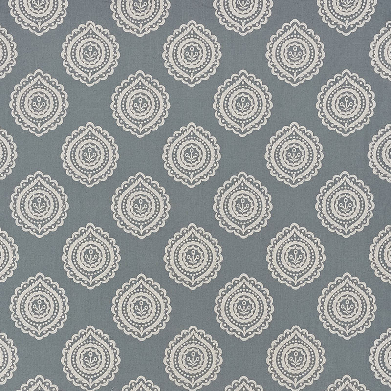 Olana Linen Embroidery Slate 70201 by Schumacher Designer Fabric CONTEMPORARY EMBROIDERIES See Sample INDIA - </p><p>Repeat: Horizontal: 12 5/8" (32CM) and Vertical: 12 1/2" (32CM) 50 1/8" (127CM) - Swanky Fabrics -