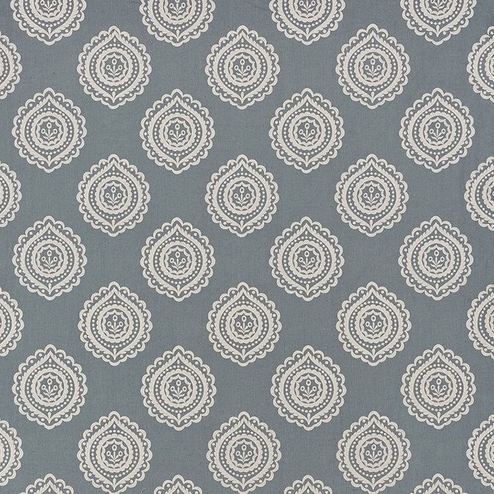 Olana Linen Embroidery Slate 70201 by Schumacher Designer Fabric CONTEMPORARY EMBROIDERIES See Sample INDIA - </p><p>Repeat: Horizontal: 12 5/8" (32CM) and Vertical: 12 1/2" (32CM) 50 1/8" (127CM) - Swanky Fabrics -