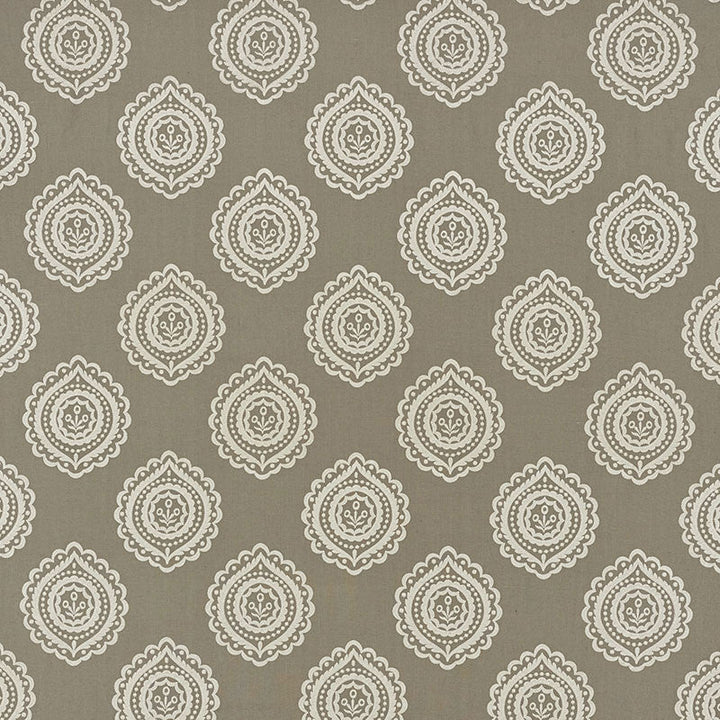 Olana Linen Embroidery Stone 70202 by Schumacher Designer Fabric CONTEMPORARY EMBROIDERIES LINEN 60% VISCOSE RAYON 34% INDIA </p><p>Repeat: Horizontal: 12 5/8" (32CM) and Vertical: 12 1/2" (32CM) 50.125 - Swanky Fabrics -