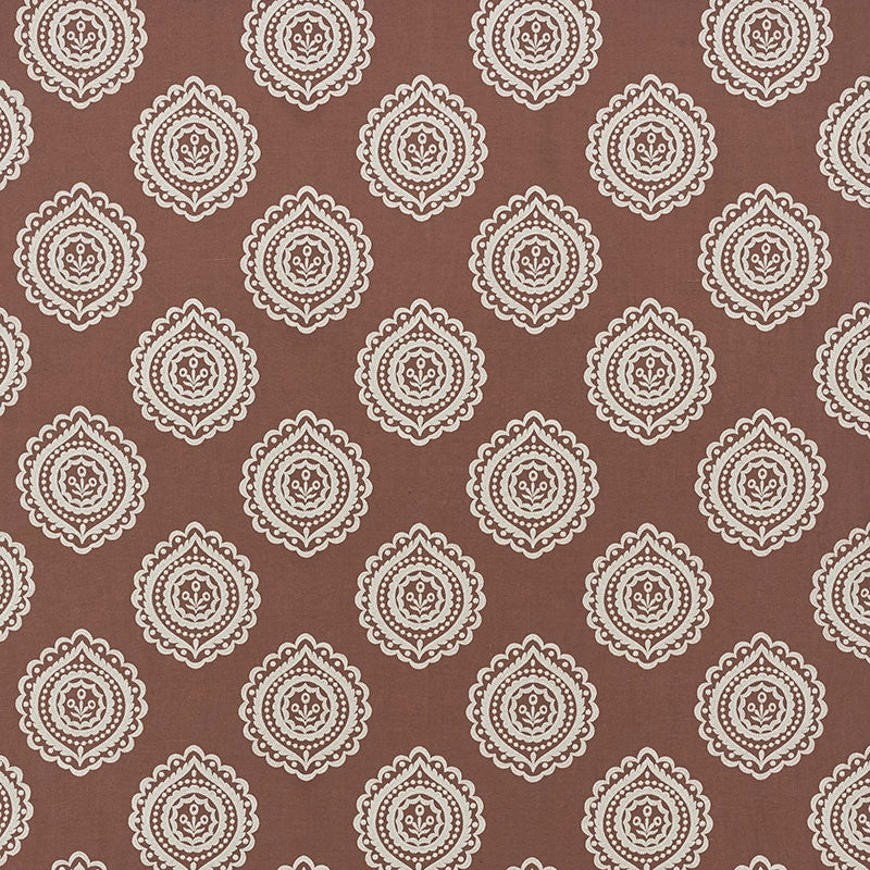 Olana Linen Embroidery Cafe Mocha 70203 by Schumacher Designer Fabric CONTEMPORARY EMBROIDERIES See Sample INDIA - </p><p>Repeat: Horizontal: 12 5/8" (32CM) and Vertical: 12 1/2" (32CM) 50 1/8" (127CM) - Swanky Fabrics -
