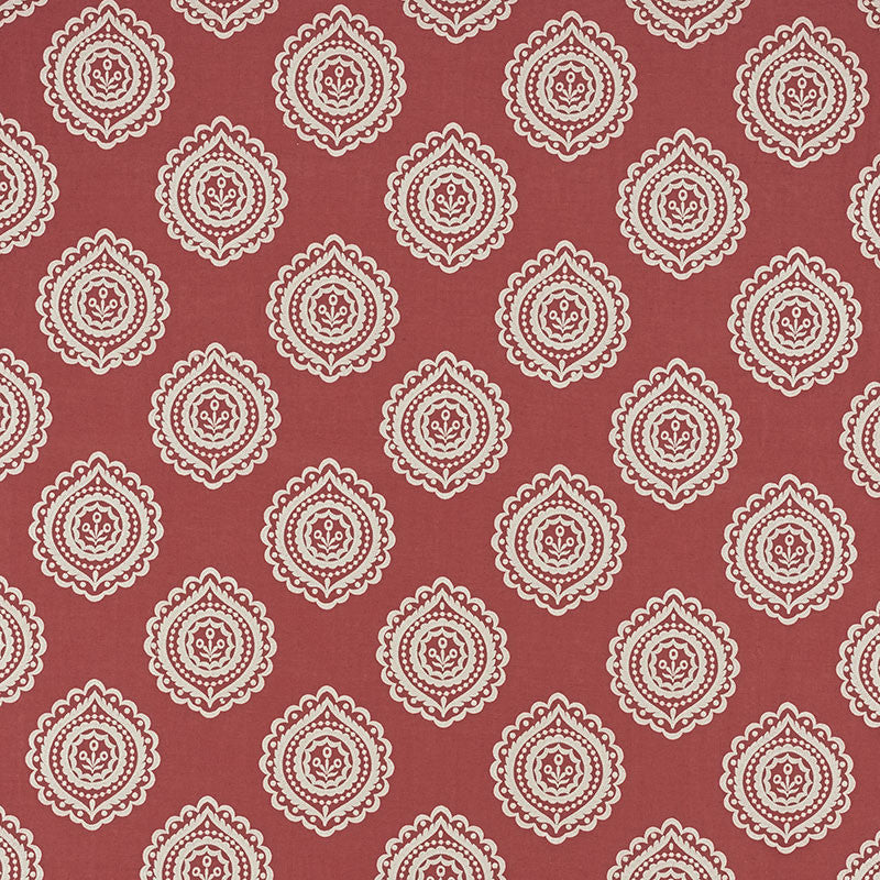 Olana Linen Embroidery Tuscan Red 70204 by Schumacher Designer Fabric Contemporary-Embroideries 60% Linen, 34% Viscose, 6% Spun - Horizontal: 12.625 and Vertical: 12.5 50.125 - Swanky Fabrics -