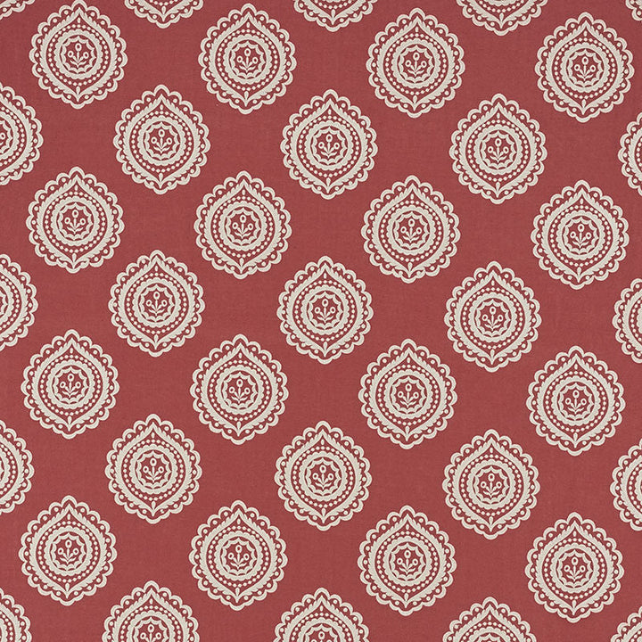 Olana Linen Embroidery Tuscan Red 70204 by Schumacher Designer Fabric Contemporary-Embroideries 60% Linen, 34% Viscose, 6% Spun - Horizontal: 12.625 and Vertical: 12.5 50.125 - Swanky Fabrics -