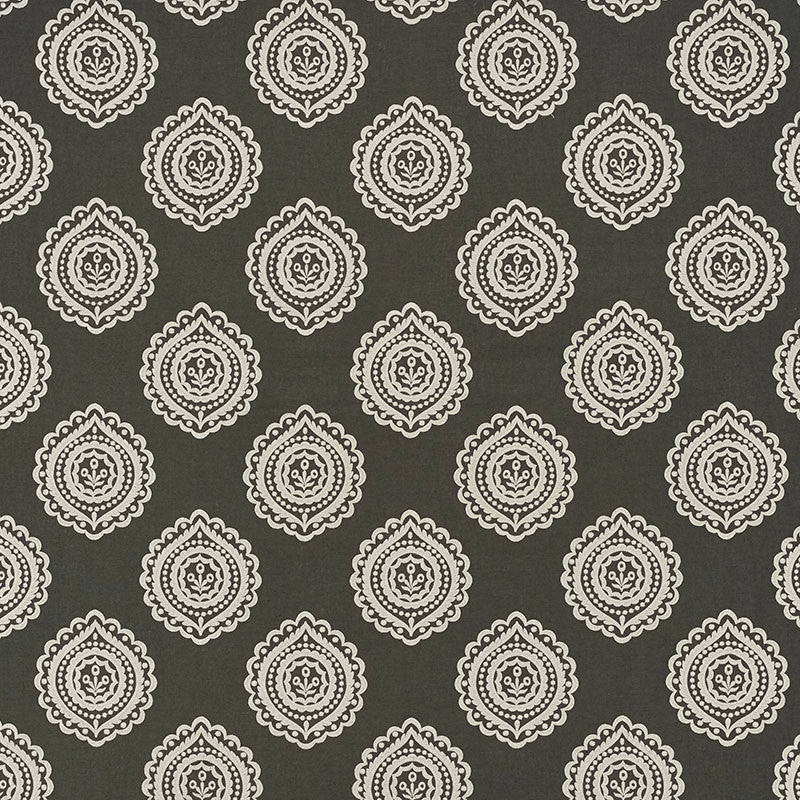 Olana Linen Embroidery Graphite 70205 by Schumacher Designer Fabric CONTEMPORARY EMBROIDERIES See Sample INDIA - </p><p>Repeat: Horizontal: 12 5/8" (32CM) and Vertical: 12 1/2" (32CM) 50 1/8" (127CM) - Swanky Fabrics -