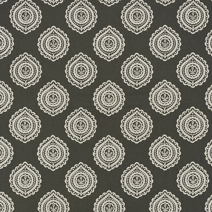 Olana Linen Embroidery Graphite 70205 by Schumacher Designer Fabric CONTEMPORARY EMBROIDERIES See Sample INDIA - </p><p>Repeat: Horizontal: 12 5/8" (32CM) and Vertical: 12 1/2" (32CM) 50 1/8" (127CM) - Swanky Fabrics -