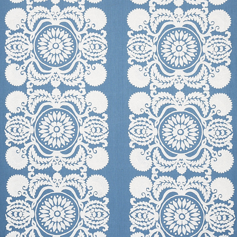 Castanet Embroidery Chambray 70262 by Schumacher Fabric Schumacher Fabric Castanet Embroidery Chambray 70262Fabric LINEN 80% INDIA </p><p>Repeat: H: VERT. 25 7/8" (66CM) , V: VERT. 15 5/8" (40CM) 52 - Fabric Carolina -