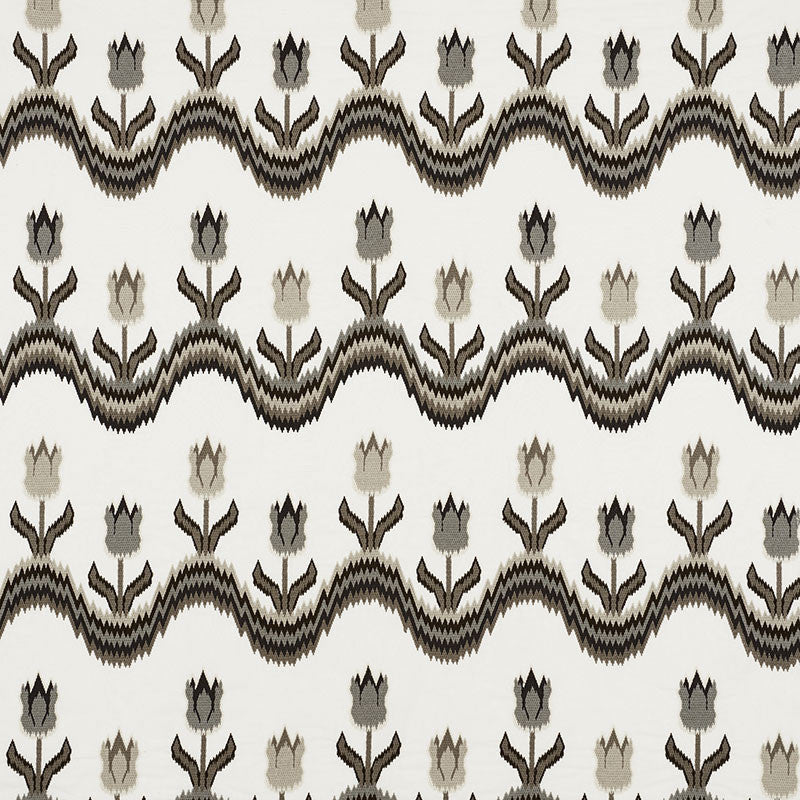 Tulip Flamestitch Embroidery Quarry 70273 by Schumacher Designer Fabric CONTEMPORARY EMBROIDERIES POLYESTER 55% LINEN 25% INDIA </p><p>Repeat: Horizontal: 51" (130CM) and Vertical: 28 1/4" (72CM) 51 - Swanky Fabrics -
