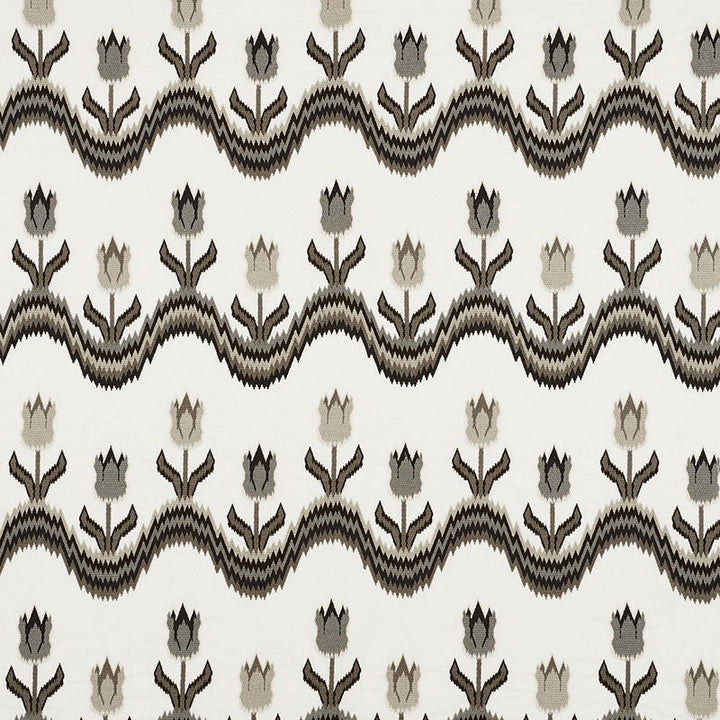 Tulip Flamestitch Embroidery Quarry 70273 by Schumacher Designer Fabric CONTEMPORARY EMBROIDERIES POLYESTER 55% LINEN 25% INDIA </p><p>Repeat: Horizontal: 51" (130CM) and Vertical: 28 1/4" (72CM) 51 - Swanky Fabrics -