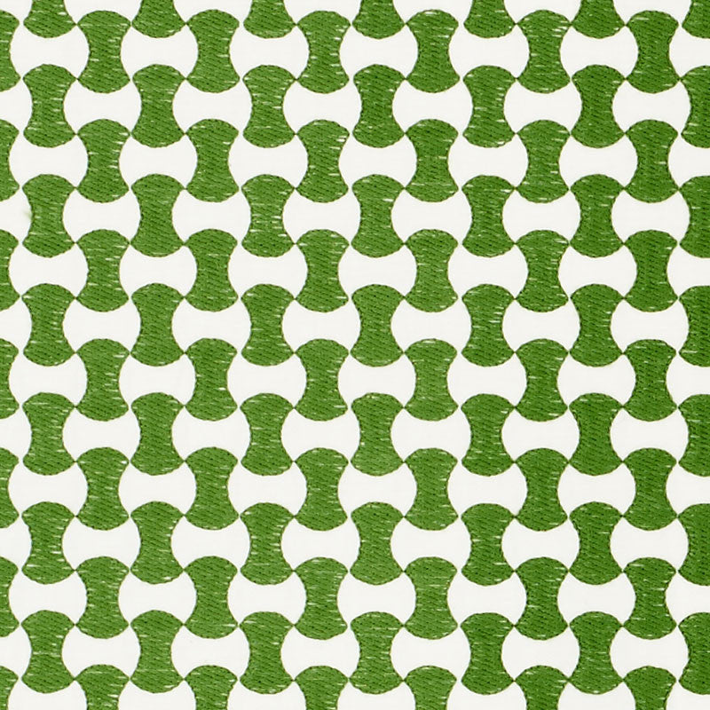 Nolita Embroidery Green 70375 by Schumacher Designer Fabric ESSENTIALS: SMALL-SCALE UPHOLSTERY I See Sample INDIA - </p><p>Repeat: Horizontal: 3/4" (2CM) and Vertical: 1 1/2" (4CM) 50 5/8" (129CM) - Swanky Fabrics -