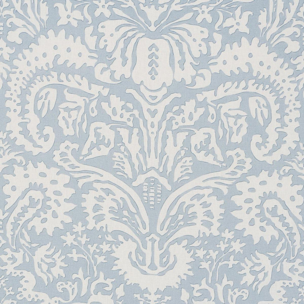 Suffolk Damask Blue 182121 by Schumacher Designer Fabric Veere Grenney 27.0" - Swanky Fabrics -
