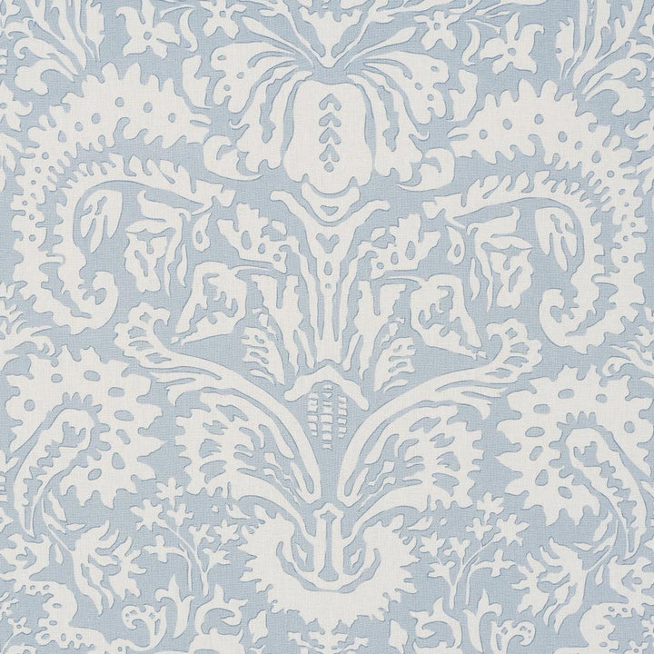 Suffolk Damask Blue 182121 by Schumacher Designer Fabric Veere Grenney 27.0" - Swanky Fabrics -