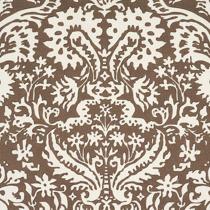 Suffolk Damask Brown 182120 by Schumacher Designer Fabric Veere Grenney 27.0" - Swanky Fabrics -