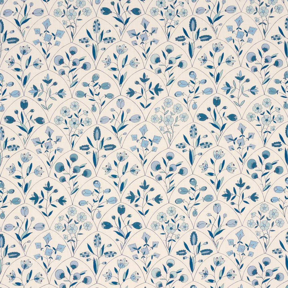 Frances Floral Indoor/Outdoor Blues 182160 by Schumacher Designer Fabric Craft Revival 27.0" - Swanky Fabrics -