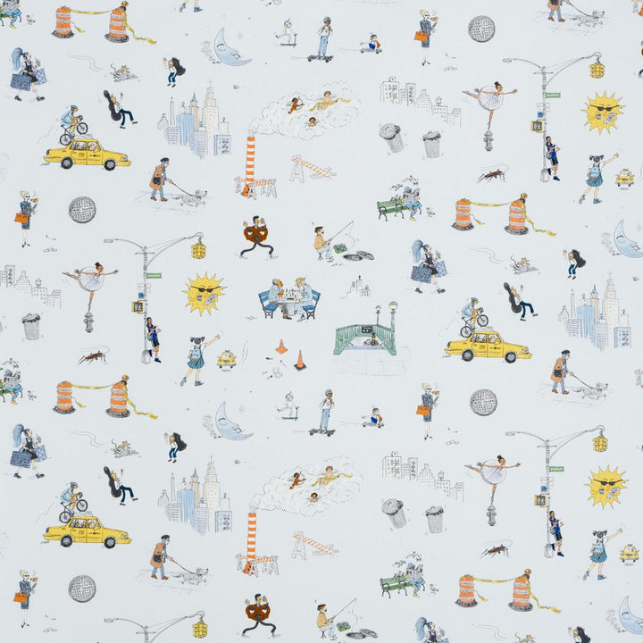 Joana Avillez'S Street Scenes Multicolor On Sky Blue 182330 by Schumacher Designer Fabric The New Yorker 27.0" - Swanky Fabrics -