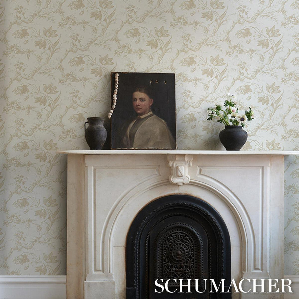 Toile De Fleurs Birch 5009125 by Schumacher Designer Wallpaper Perennial Favorites 13.5" - Swanky Fabrics -